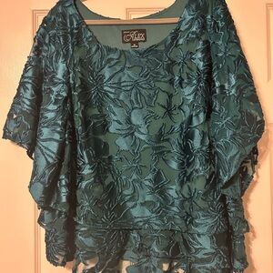 Alex Evenings Teal Floral Lace Blouse